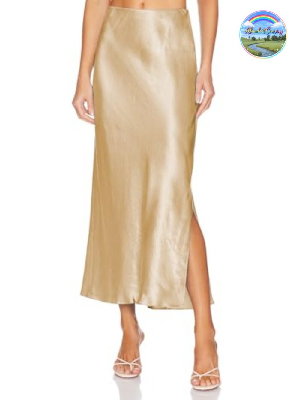 Satin Silk Maxi Slit Skirt with Elastic Waistband High Split A-Line Flowy Hem